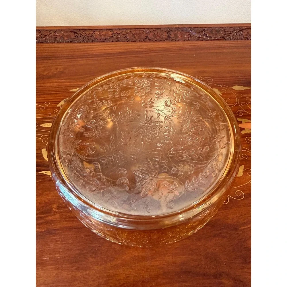 Vintage Jeannette Floragold Louisa Covered Dish, Marigold Carnival‎ Glass Bowl